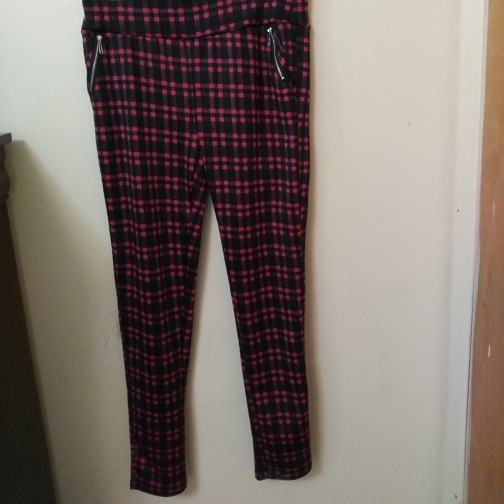 Shosho black, purple, pink plaid leggings XL